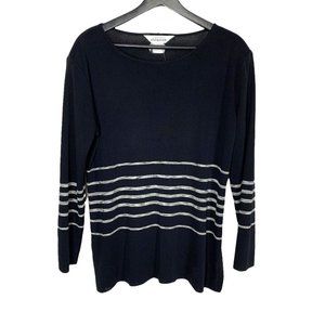 Exclusively Misook Black Stripe Pattern Long Sleeve Top Large